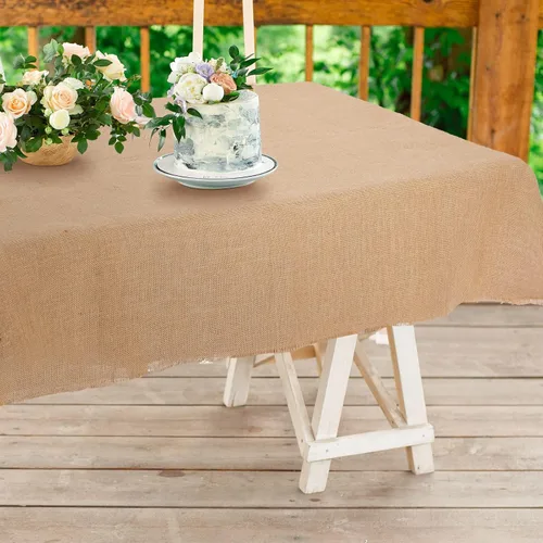Vista 7 de Kingdder Mantel rectangular de arpillera natural para boda, rústico, para boda, fiesta, recepción, despedida de soltera, picnic al aire libre