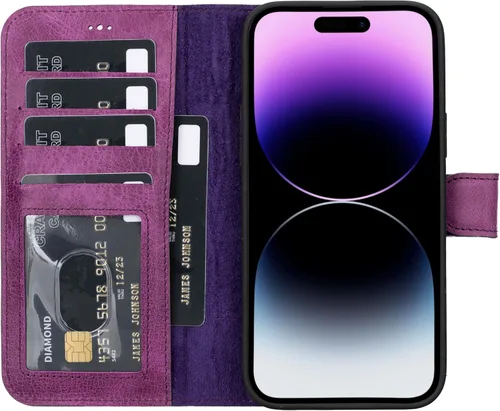 Vista 85 de HARDISTON Funda de piel auténtica hecha a mano compatible con iPhone 11 Pro de 5.8 pulgadas, funda magnética desmontable con tarjeteros - bordes