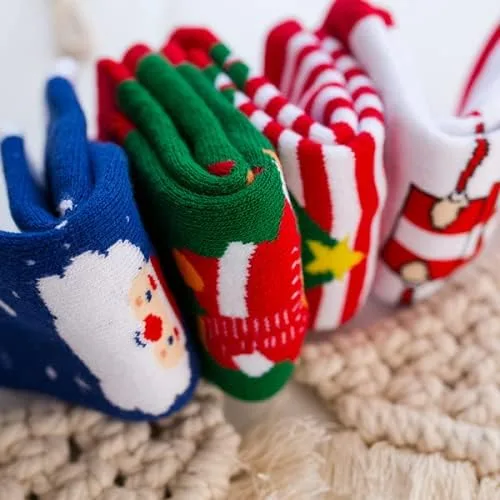 Vista 5 de SPTRAMLE Calcetines de Navidad para niños recién nacidos para niñas y niños 0-9 años 6 pares de calcetines navideños para bebés