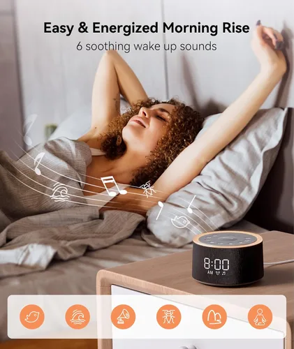 Vista 4 de Máquina de sonido Dreamegg D1+ y reloj despertador - Máquina de sonido para dormir, máquina de ruido blanco con 29 sonidos relajantes, luz nocturna