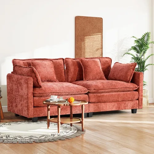 Vista 92 de Sofá seccional modular convertible de 76.7", sofás de dos plazas de chenilla con asiento profundo y cojines tipo loveseat para sala de estar, Beige