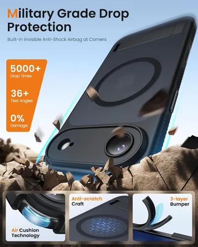Vista 7 de BXYJY Funda magnética para iPhone Air con soporte, compatible con MagSafe, botón de control de cámara, protección completa de la lente, caída