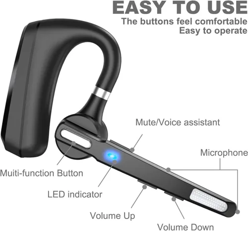 Vista 2 de Auriculares Bluetooth V5.0, auricular Bluetooth inalámbrico 24 horas de llamadas HD, CVC8.0 con cancelación de ruido de doble micrófono, manos