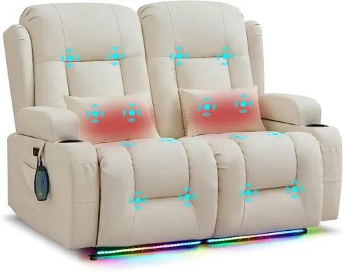 Vista 21 de URRED Sofá reclinable Power Loveseat con masaje y calor, gris ceniza