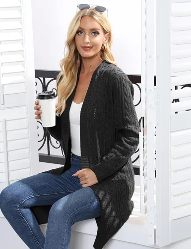 Vista 4 de Women's Thick Cable Knit Cardigan Sweater Open Front Long Cardigans