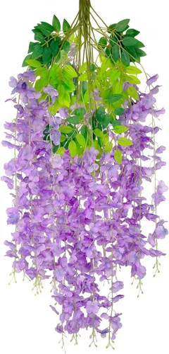 Vista 32 de Paquete de 5 guirnaldas de flores colgantes de glicina rosa, enredaderas de flores artificiales de 3.77 pies, glicinia falsa, guirnalda colgante