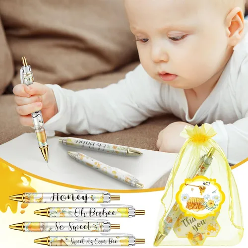Vista 4 de Chuangdi 50 juegos de regalos de baby shower para invitados, incluye 50 bolígrafos, tarjetas de agradecimiento y bolsas de organza, Abeja
