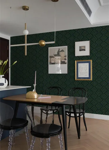 Vista 6 de Heroad Papel tapiz para despegar y pegar, color verde oscuro y dorado, papel tapiz geométrico, papel adhesivo verde oscuro y dorado, autoadhesivo