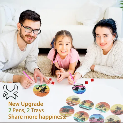 Vista 2 de UiSdfuy 8 posavasos de diamante con soporte, kits de arte de diamantes para adultos, niños y principiantes, suministros de manualidades de bricolaje