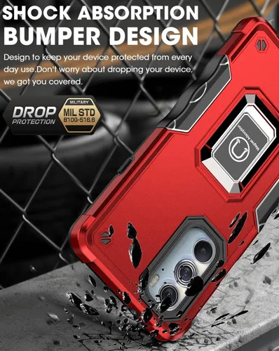 Vista 5 de Funda para Moto Edge Plus 2022/Edge X30/Edge 30 Pro con protector de pantalla, soporte magnético integrado para automóvil, funda protectora para Rojo