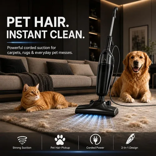 Vista 4 de FUNCCUBE Aspiradoras para el hogar, aspiradora de palo con cable, aspiradora de succión de alta potencia para pelo de mascotas, piso de madera dura