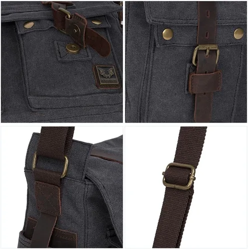 Vista 7 de morral de cuero y lona para computadora portátil + morral de lona para cámara Dslr Slr