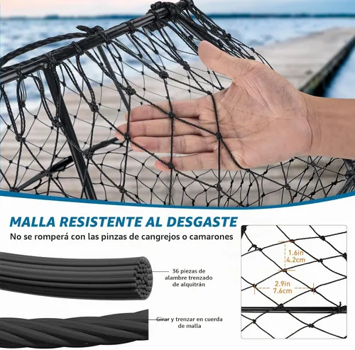 Vista 4 de QualyQualy Crab Ring Trap Hoop Net 1/2-Pack, Heavy Duty Saltwater Crab Nets for Crabbing Lobster, Dungeness and Blue Crabs, Folded Crab Cage Pots