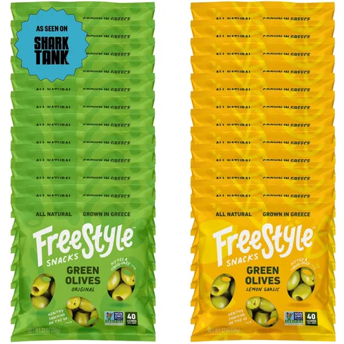 Vista 14 de Freestyle Snacks Paquetes de aperitivos de oliva, como se ve en Shark Tank, una sola porción, aceitunas frescas sin hueso, cultivadas en Grecia