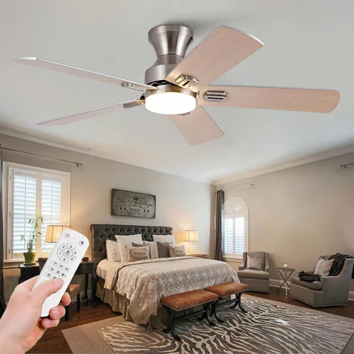 Vista 3 de Ventiladores de techo de níquel cepillado de 42 pulgadas con luces y control remoto, ventilador de techo moderno de bajo perfil para interiores
