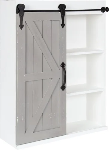 Vista 11 de Kate and Laurel Cates - Armario decorativo de madera con puerta corredera estilo granero, gris rústico