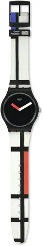 Vista 2 de Swatch Piet Mondrian - Reloj de cuarzo para hombre, rojo, azul y blanco, Negro