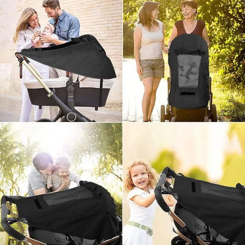 Vista 7 de Protector de parasol universal para cochecito de bebé, cubierta opaca Outdoor UPF 50+ Stroller Sun Shield Canopy Cover Pram Rain Sunshade with See