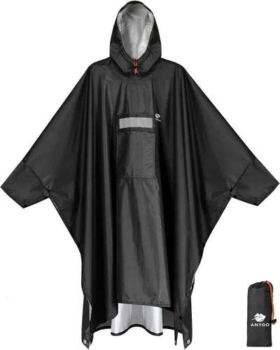 Vista 19 de ANYOO Poncho de lluvia con capucha para adultos impermeable ligero abrigo de lluvia para hombres mujeres chaqueta de lluvia reutilizable para Verde