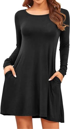 Vista 2 de HiMONE Vestido suelto casual de verano de manga larga con cuello redondo para mujer 2023