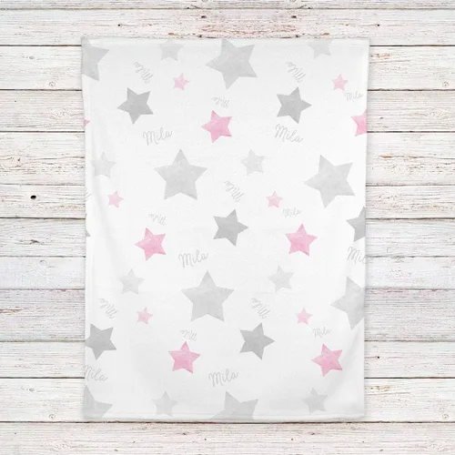 Vista 4 de Personazlied Star - Manta para bebé, color rosa y gris, Blanco