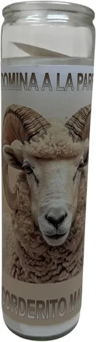 Vista 4 de un perfumado Veladora, dominar a la pareja, Corderito Manso, Vaso Grande 14 oz con poderosa oración en español al reverso