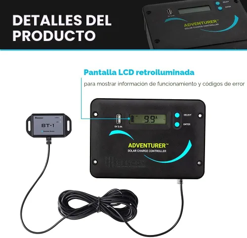 Vista 4 de Renogy - Kit de panel solar monocristalino para caravana de 200 vatios y 12 voltios con controlador de carga Adventurer 30A LCD PWM y soportes