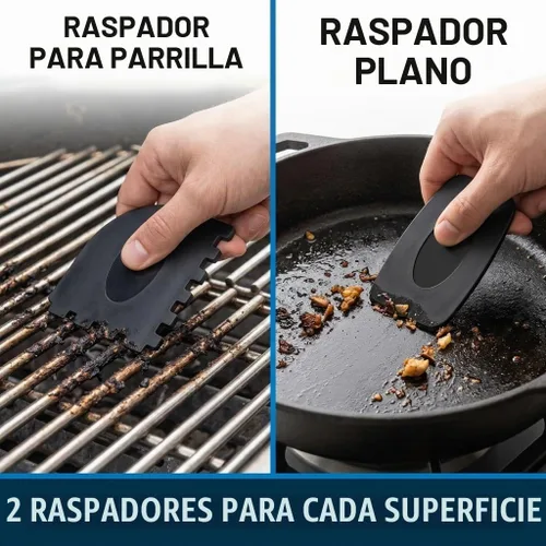Vista 7 de Depurador de lana de acero con mango y 5 repuestos, kit de 8 piezas de hierro fundido con 2 raspadores de sartén, depurador de acero inoxidable