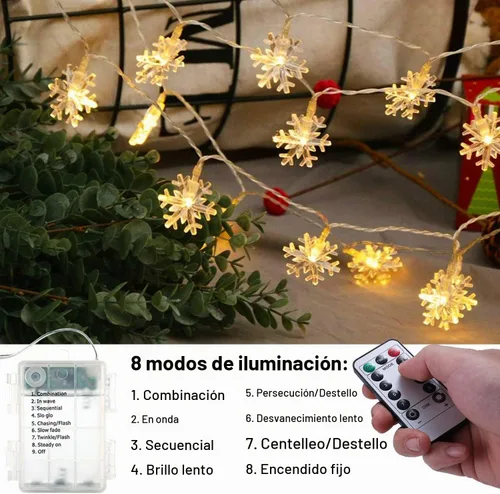 Vista 6 de BrizLabs Luces de copo de nieve, 40 luces LED de Navidad de 16.08 pies con control remoto, cadena de luces parpadeantes de copo de nieve funciona
