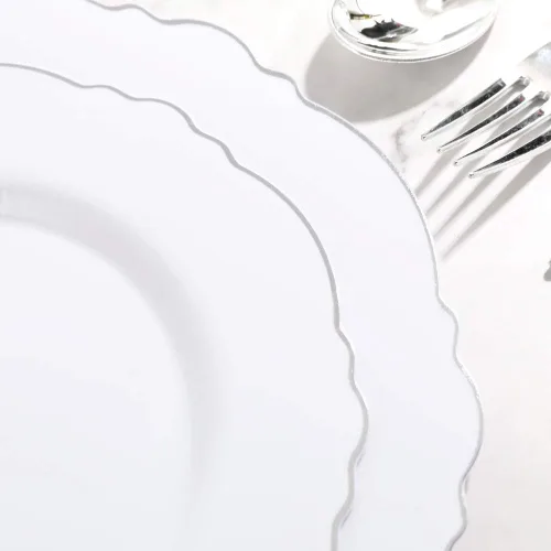 Vista 7 de WDF 360 piezas de cubiertos de plástico plateado- cubiertos desechables - 60 platos de plástico plateado
