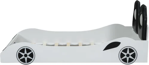 Vista 8 de Twin Size Race Car-Shaped Platform Bed with Upholstered Backrest, Wooden Platform Bed with Sturdy Slat Support for Kids Teens Boys Girls Bedroom