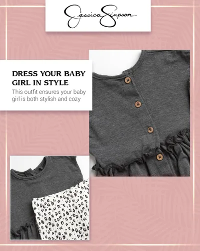 Vista 5 de Jessica Simpson Conjunto de pantalones para niña 2 piezas blusa y pantalones con volantes Ropa de juego para recién nacidos y bebés (0-24 meses)