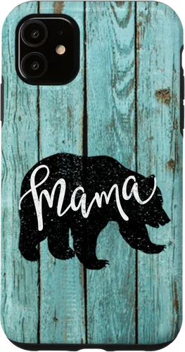 Vista 8 de Turquoise Woodgrain Rustic Farmhouse Shiplap Wood Mama Bear Case for iPhone 17