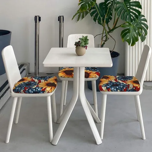 Vista 5 de Fundas de asiento cuadradas para silla de comedor con girasoles azules vintage, de 16.9 pulgadas, dos piezas, funda de cojín elástica ajustable