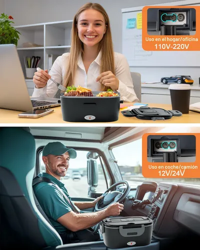 Vista 6 de Geveniss Lonchera Eléctrica para Almuerzo para Hombres, Mujeres y Adultos - Calentamiento Rápido de 80W - Lonchera Calentada con Contenedores Duales