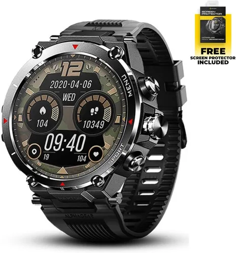 Vista 3 de ALPHAGEAR Raptor Smartwatch para hombre, reloj inteligente táctico resistente, IP69K + 5ATM resistente al agua, batería de 21 días, llamadas