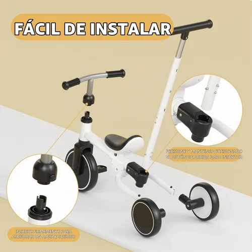 Vista 2 de KORIMEFA Triciclo 5 en 1 para niños pequeños de 1 a 3 años, bicicleta para Blanco
