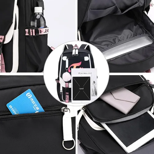 Vista 4 de Kpop - Mochila escolar de dos veces mochila casual para libros de dos veces Negro