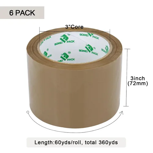 Vista 3 de BOMEI PACK Cinta de embalaje marrón de 3 pulgadas, 6 rollos de repuesto de cinta de embalaje ancha para mudanza, envío y almacenamiento, 2.4 mil x