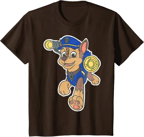 Vista 37 de Paw Patrol Chase Character Patch - Camiseta negra de manga corta con cuello redondo y ajuste clásico, talla S Negro