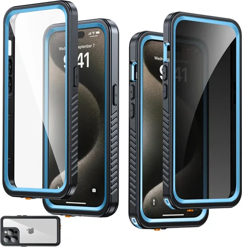 Vista 19 de Funda impermeable para iPhone 15, protector de pantalla de privacidad integrado y protector de pantalla HD [IP68 bajo el agua] a prueba de golpes a