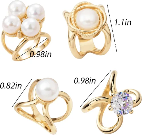 Vista 69 de 4 piezas de clip de anillo de bufanda para mujer, broche de perlas y flores, hebilla de metal para chal, accesorios de decoración para damas y niñas