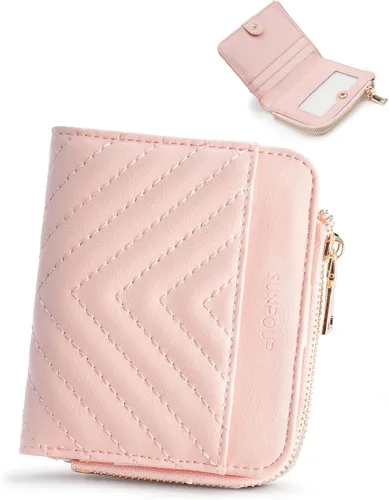 Vista 15 de Billeteras pequeñas y plegables para mujer, mini-cartera RFID para mujer, tarjetero delgado con bolsillo con cremallera para monedas y 2 ventanas