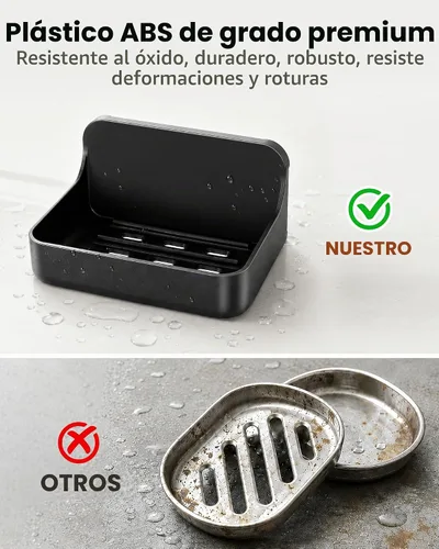 Vista 2 de Orimade Jabonera de montaje en pared con 4 ganchos, jabonera transparente autoadhesiva sin taladrar para ducha y baño, drenaje rápido a prueba