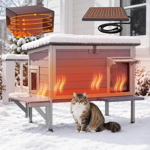 Vista 9 de Outdoor Cat House Weatherproof 2-Room Weatherproof Shelter 34" L