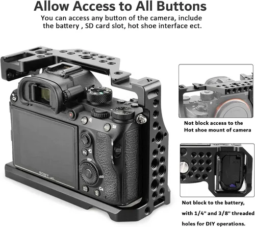 Vista 4 de A7iii / A7riii - Jaula de cámara completa y mango superior de localización ARRI, con 5 soportes de zapata fría, agujeros ARRI de 1/4 pulgadas y 3/8
