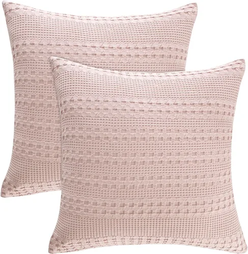 Vista 46 de PHF Fundas de almohada 100% algodón con tejido de gofre de 24 x 24 pulgadas, paquete de 2 fundas cuadradas para decoración elegante del hogar, sin