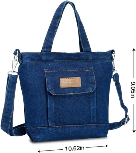 Vista 3 de Bolso de mano pequeño de mezclilla para mujer, bolso de hombro Hobo, bolso de lona casual, bolso cruzado, bolso de gran capacidad