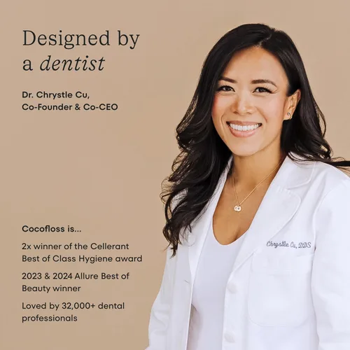 Vista 6 de Cocofloss Hilo dental tejido, cuidado bucal diseñado por dentistas, encerado, vegano, apto para niños, con aceite de coco, paquete de 4 de menta