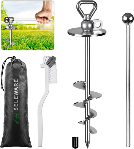 Vista 12 de SELEWARE Cable de amarre y estaca para perros, anclaje giratorio de 17 pulgadas a prueba de óxido con cable resistente de 15 pies para perros